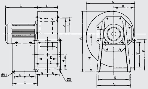 Габаритные размеры вентилятора Soler&Palau CMT/4-400/165-7.5