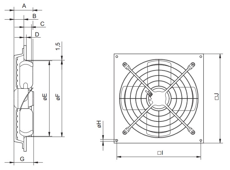Габаритные размеры вентилятора Systemair AW 420 D4-2-EX