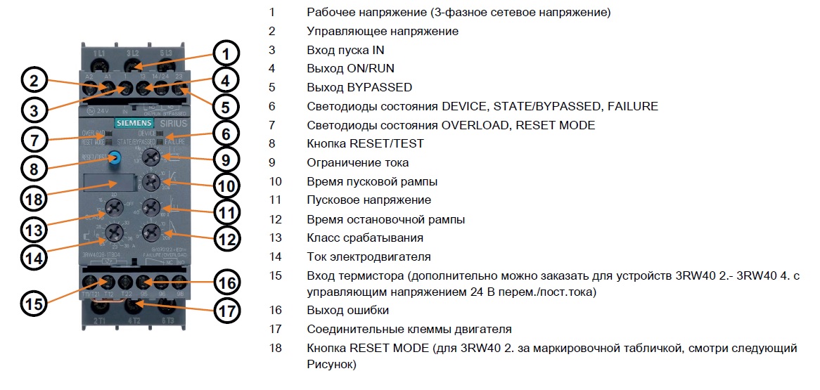 Схема упп Siemens Sirius 11 кВт - 3RW4026-1BB14